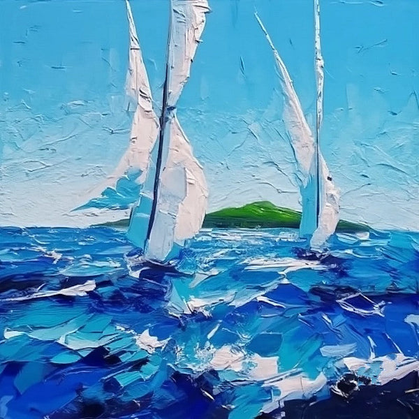 Palette Knife Paintings, Sail Boat at Sea, Wave Painting, Hand Painted Canvas Paintings, Easy Seascape Painting Ideas, Original Small Landscape Paintings, Heavy Texture Canvas Art-Silvia Home Craft