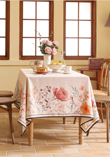 Extra Large Modern Tablecloth, Spring Flower Rustic Table Cover, Rectangle Tablecloth for Dining Table, Square Linen Tablecloth for Coffee Table-Silvia Home Craft