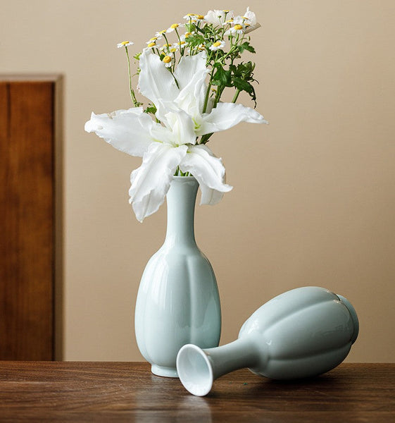 Ceramic Bud Vases, Handmade Water Holding Flower Vase, Small Flower Vases on Table, Rustic Porcelain Flower Vases-Silvia Home Craft