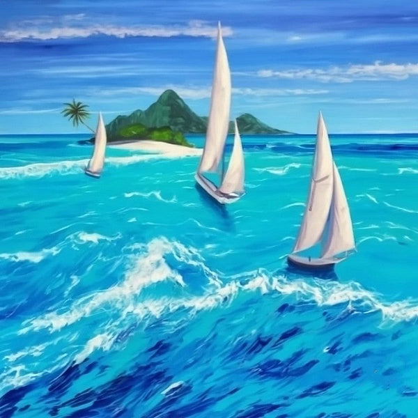 Small Canvas Paintings, Sail Boat at Sea, Big Wave Painting, Hand Painted Canvas Paintings, Easy Seascape Painting Ideas, Original Small Landscape Paintings, Heavy Texture Canvas Art-Silvia Home Craft