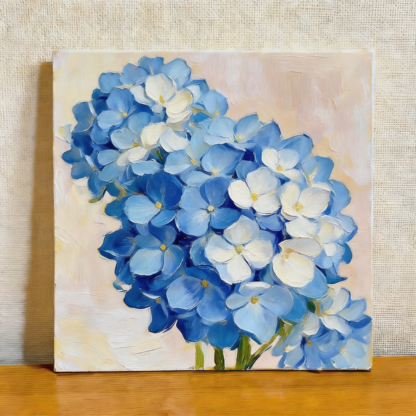 Small Canvas Artwork, Blue and White Hydrangeas in Full Bloom, Still Life Painting, Original Flower Paintings, Buy Small Artwork Online, Hand Painted Canvas Art-Silvia Home Craft