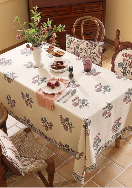 Rectangle Tablecloth for Dining Table, Beautiful Large Modern Tablecloth, Spring Flower Rustic Table Cover, Square Linen Tablecloth for Coffee Table-Silvia Home Craft