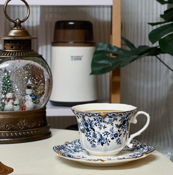 French Style China Porcelain Tea Cup Set, Unique Tea Cup and Saucers, Royal Ceramic Cups, Elegant Vintage Ceramic Coffee Cups for Afternoon Tea-Silvia Home Craft