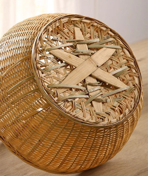 Natural Hand-woven Bamboo Basket, Extra Large Picnic Food Basket with Handle, Lovely Bamboo Baskets for Vegetable, Natural Fruit Basket Kitchen Storage Baskets-Silvia Home Craft