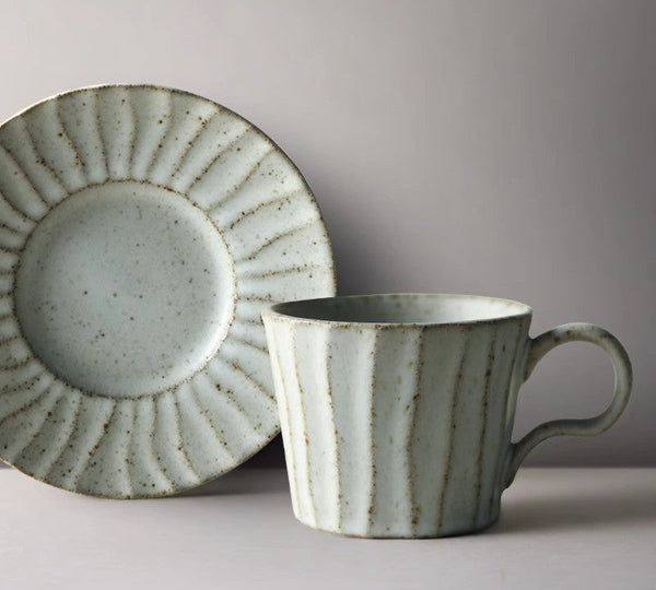 Handmade Pottery Coffee Cup, Creative Ceramic Coffee Cup with Saucer, Unique Tea Cup and Saucer, Modern Tea Cup Set for Traditional Afternoon Tea-Silvia Home Craft