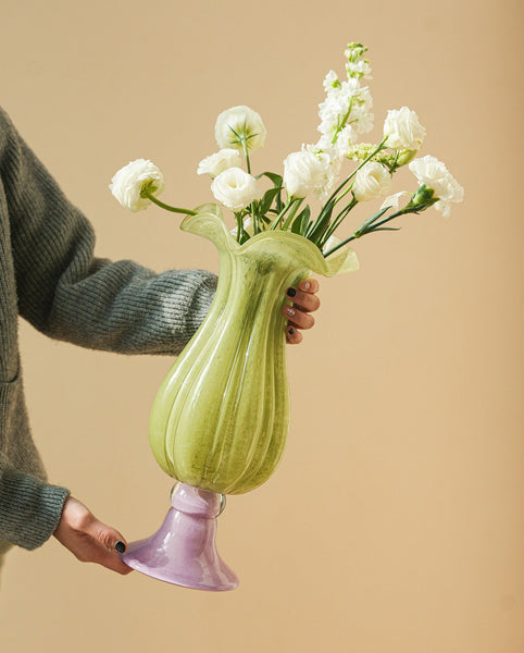 Modern Glass Vase for Flowers, Mid Century Glass Vases, Handmade Modern Vases for Living Room, Unique Decorative Glass Vase, Centerpiece Contemporary Vases on Table-Silvia Home Craft