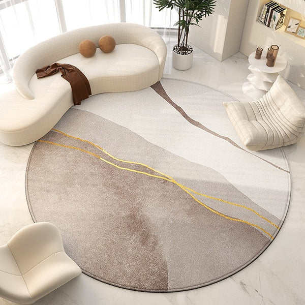 Unique Modern Rugs for Living Room, Geometric Round Rugs for Dining Room, Contemporary Modern Area Rugs for Bedroom, Circular Modern Rugs under Chairs-Silvia Home Craft