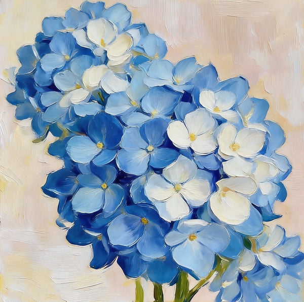 Small Canvas Artwork, Blue and White Hydrangeas in Full Bloom, Still Life Painting, Original Flower Paintings, Buy Small Artwork Online, Hand Painted Canvas Art-Silvia Home Craft