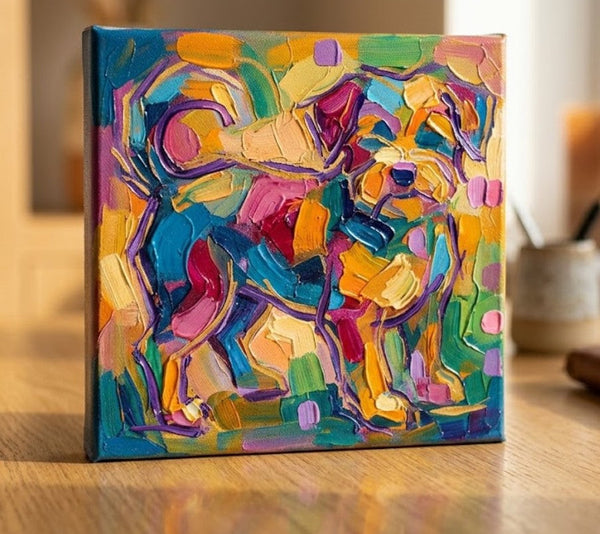 Original Acrylic Paintings, Small Art on Canvas, Abstract Pet Portrait Painting, Hand Painted Canvas Art, Abstract Terrier Dog Portrait, Impasto Artwork, Heavy Texture Painting-Silvia Home Craft