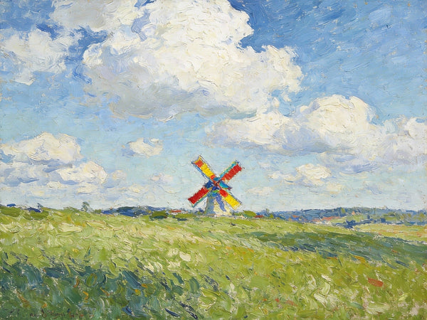 Windmills on the Green Under an Open Sky, Small Oil Paintings on Canvas, Hand Painted Canvas Art,Heavy Texture Artwork, Original Oil Paintings, Small Landscape Paintings-Silvia Home Craft