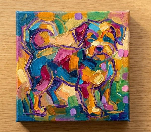 Original Acrylic Paintings, Small Art on Canvas, Abstract Pet Portrait Painting, Hand Painted Canvas Art, Abstract Terrier Dog Portrait, Impasto Artwork, Heavy Texture Painting-Silvia Home Craft
