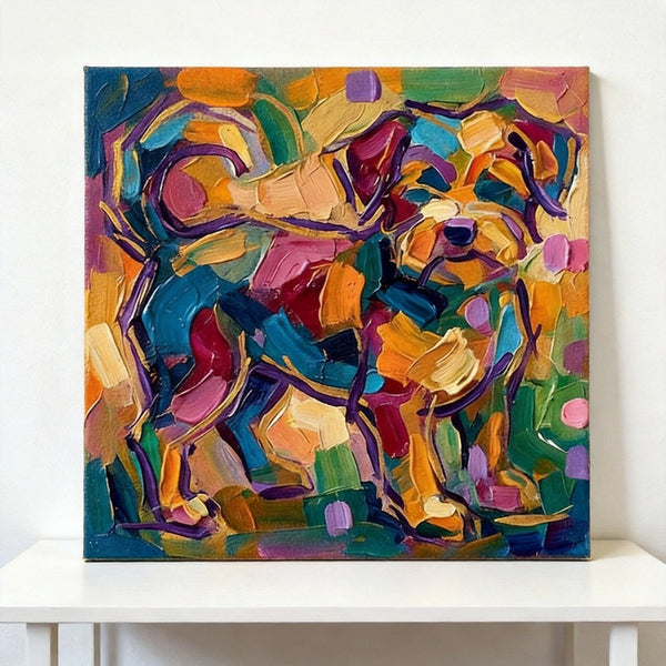 Original Acrylic Paintings, Small Art on Canvas, Abstract Pet Portrait Painting, Hand Painted Canvas Art, Abstract Terrier Dog Portrait, Impasto Artwork, Heavy Texture Painting-Silvia Home Craft