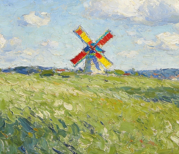 Windmills on the Green Under an Open Sky, Small Oil Paintings on Canvas, Hand Painted Canvas Art,Heavy Texture Artwork, Original Oil Paintings, Small Landscape Paintings-Silvia Home Craft