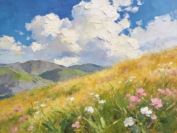 Hand Painted Canvas Art, A Verdant Hillside Under a Vast Blue Sky, Original Wall Paintings, Original Artwork Small Paintings, Small Landscape Paintings, On Canvas Small Wall Paintings-Silvia Home Craft