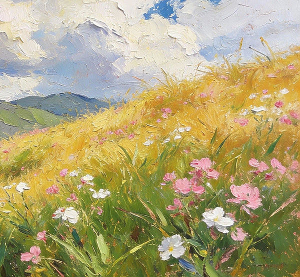Hand Painted Canvas Art, A Verdant Hillside Under a Vast Blue Sky, Original Wall Paintings, Original Artwork Small Paintings, Small Landscape Paintings, On Canvas Small Wall Paintings-Silvia Home Craft