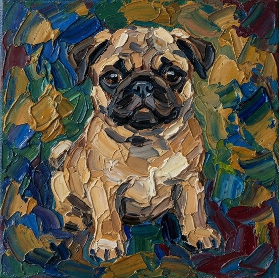 Small Art on Canvas, Abstract Pet Portrait Painting, Hand Painted Canvas Art, Original Acrylic Paintings, Abstract Pug Dog Portrait, Impasto Artwork, Heavy Texture Painting-Silvia Home Craft