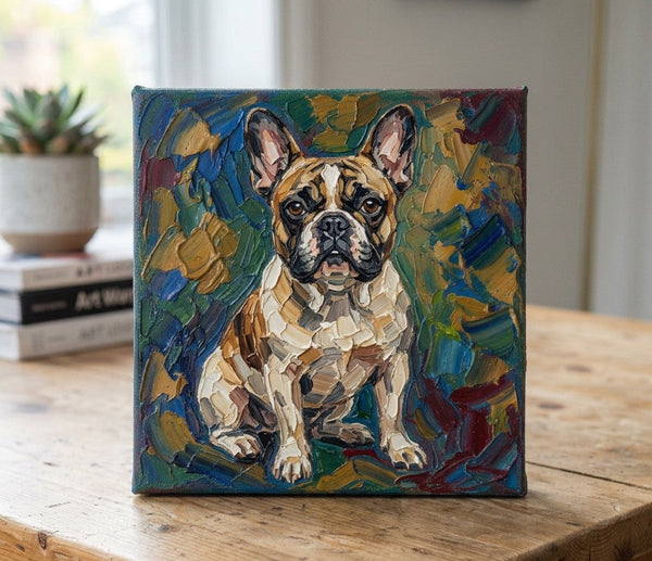 French Bulldog Dog Portrait, Hand Painted Canvas Art, Impasto Artwork, Abstract Pet Portrait Painting, Original Acrylic Paintings, Heavy Texture Painting, Small Art on Canvas-Silvia Home Craft