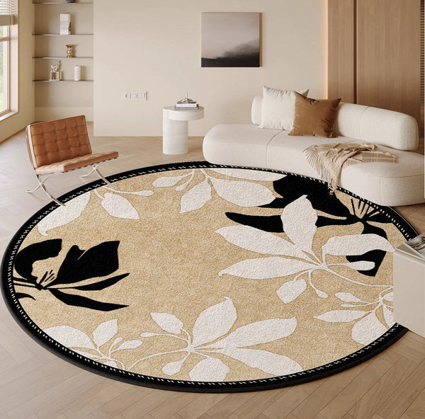 Contemporary Modern Rugs, Flower Pattern Circular Modern Rugs under Chairs, Geometric Round Rugs for Dining Room, Bedroom Abstract Modern Area Rugs-Silvia Home Craft