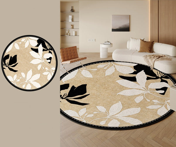 Contemporary Modern Rugs, Flower Pattern Circular Modern Rugs under Chairs, Geometric Round Rugs for Dining Room, Bedroom Abstract Modern Area Rugs-Silvia Home Craft