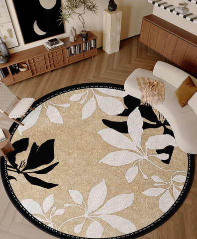 Contemporary Modern Rugs, Flower Pattern Circular Modern Rugs under Chairs, Geometric Round Rugs for Dining Room, Bedroom Abstract Modern Area Rugs-Silvia Home Craft
