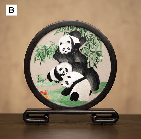 Exclusive Business Present Panda Embroidered Decor, Traditional Chinese Suzhou Embroidery Ornament, Premium Souvenir, Unique Birthday Gift-Silvia Home Craft