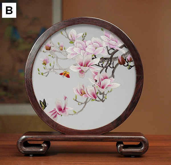 Creative Birthday Gift, Flower and Birds Embroidery Ornaments, Traditional Chinese Suzhou Silk Embroidered Ornament, Premium Souvenir, Exclusive Business Presents-Silvia Home Craft