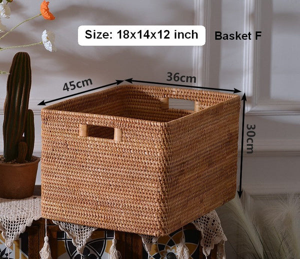 Storage Baskets for Kitchen, Woven Rattan Rectangular Storage Baskets, Wicker Storage Basket for Clothes, Storage Baskets for Bathroom, Storage Baskets for Toys-Silvia Home Craft