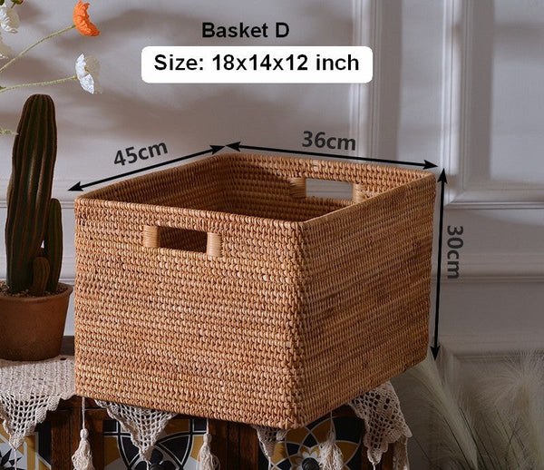 Extra Large Rectangular Storage Basket, Large Storage Baskets for Clothes, Woven Rattan Storage Basket for Shelves, Storage Baskets for Kitchen-Silvia Home Craft