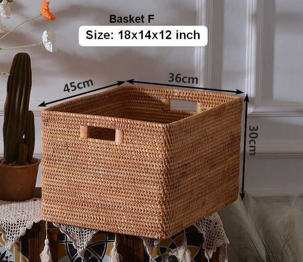 Rattan Storage Baskets, Storage Basket for Shelves, Rectangular Storage Basket for Toys, Storage Baskets for Kitchen, Storage Baskets for Bedroom-Silvia Home Craft