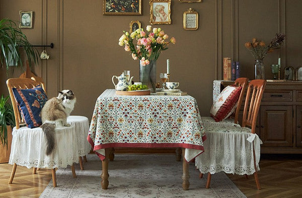 Large Rectangle Tablecloth for Home Decoration, Square Tablecloth for Round Table, Farmhouse Table Cloth Dining Room Table, Flower Pattern Tablecloth-Silvia Home Craft