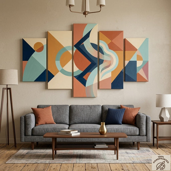 Geometric Modern Art, Colorful Abstract Paintings, Hand Painted Acrylic Art, Contemporary Canvas Paintings-Silvia Home Craft