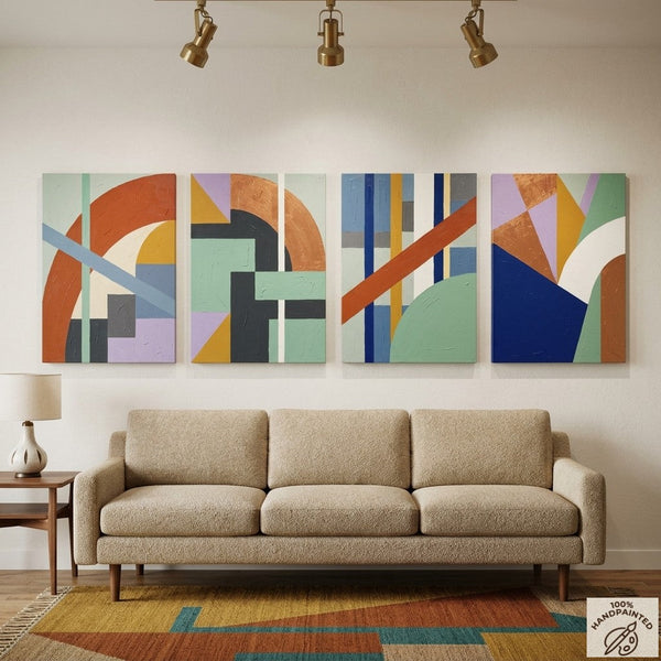 Modern Wall Art for Living Room, Multi Panel Canvas Paintings, Abstract Geometric Art-Silvia Home Craft