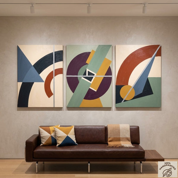Abstract Geometric Art, Modern Paintings for Mid Century Living Room, Multi Panel Canvas Paintings-Silvia Home Craft