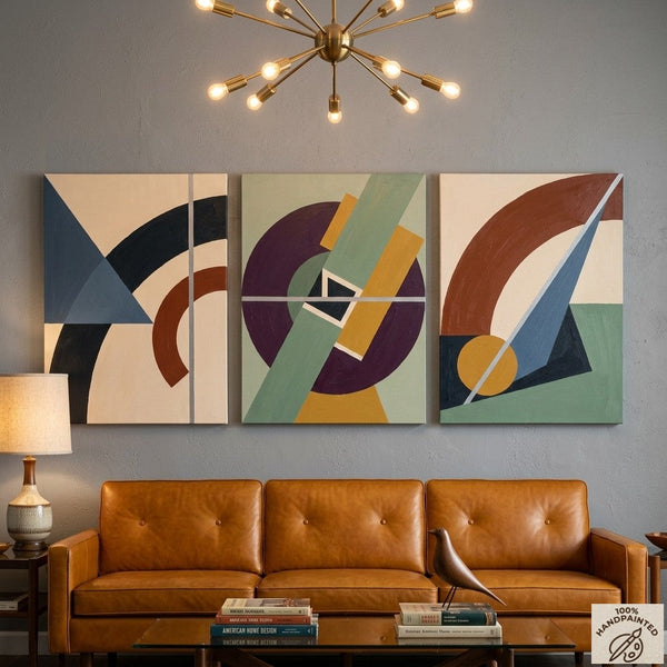 Abstract Geometric Art, Modern Paintings for Mid Century Living Room, Multi Panel Canvas Paintings-Silvia Home Craft