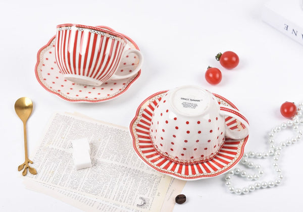Unique Porcelain Cup and Saucer, Afternoon British Tea Cups, Creative Porcelain Tea Cup Saucer Set, Elegant Modern Ceramic Coffee Cups-Silvia Home Craft