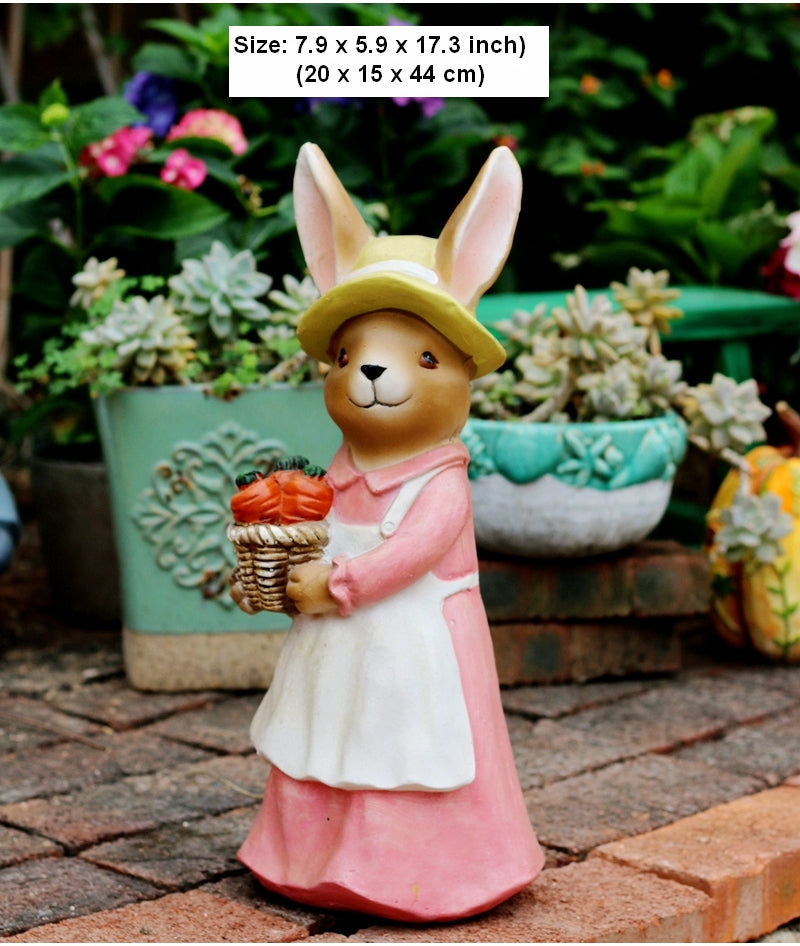 Garden Animal Sculpture Rabbit Statues, Garden Decor Ideas, Animal Statue for Garden Ornament, Villa Courtyard Decor, Outdoor Garden Decoration-Silvia Home Craft