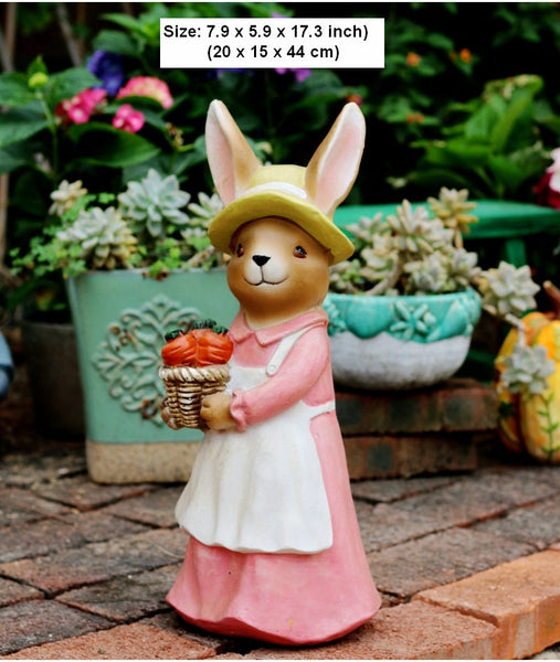 Garden Animal Sculpture Rabbit Statues, Garden Decor Ideas, Animal Statue for Garden Ornament, Villa Courtyard Decor, Outdoor Garden Decoration-Silvia Home Craft
