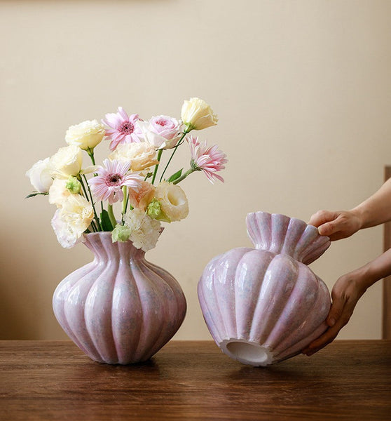 Modern Flower Vase Centerpiece on Table, Handmade Water Holding Flower Vases, Porcelain Flower Vases, Ceramic Bouquet Vases-Silvia Home Craft
