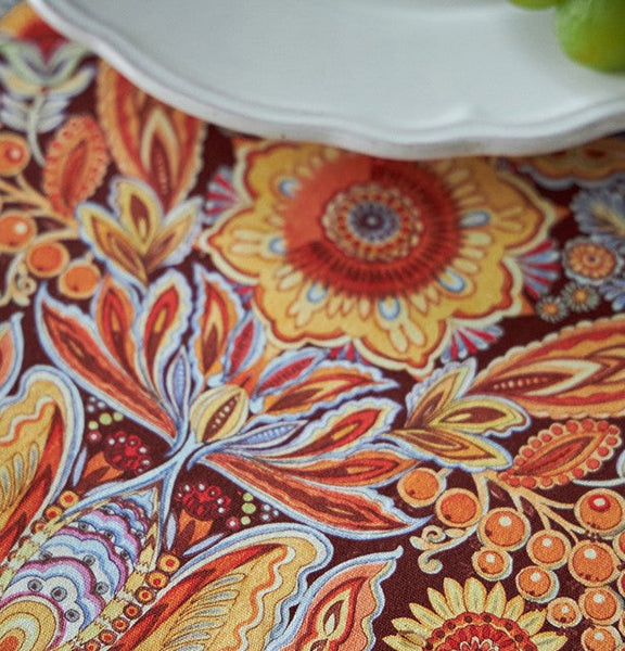 Flower Pattern Tablecloth, Square Tablecloth for Round Table, Large Cotton Rectangle Tablecloth for Home Decoration, Farmhouse Table Cloth Dining Room Table-Silvia Home Craft