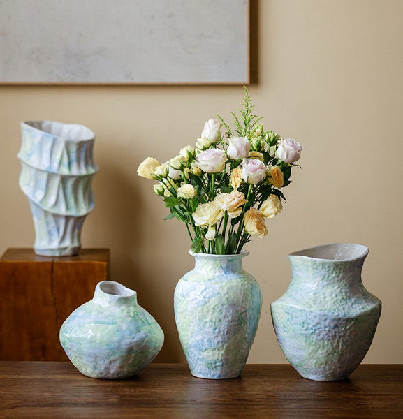 Modern Porcelain Flower Vases, Handmade Water Holding Flower Vases, Centerpiece on Dining Table, Ceramic Bouquet Vases, Flower Vases on Table-Silvia Home Craft