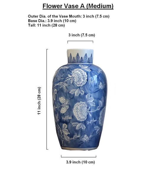 Centerpiece Ceramic Bouquet Vases, Handmade Modern Flower Vase, Large Flower Vases on Dining Table, Blue Porcelain Flower Vases-Silvia Home Craft