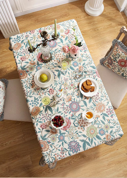 Rectangle Tablecloth Ideas for Dining Table, Flower Farmhouse Table Cover, Extra Large Modern Tablecloth, Square Linen Tablecloth for Coffee Table-Silvia Home Craft