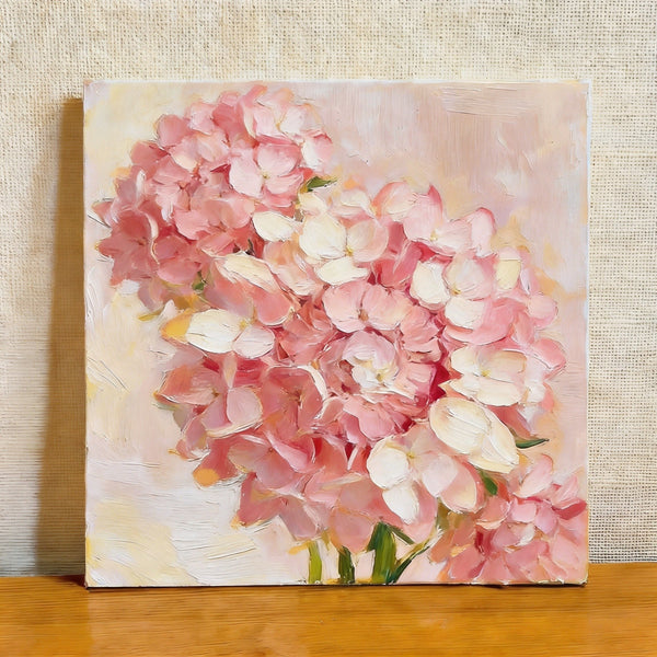 Small Canvas Artwork, Pink Hydrangeas in Full Bloom, Hand Painted Canvas Art, Still Life Painting, Original Flower Paintings, Buy Small Artwork Online-Silvia Home Craft