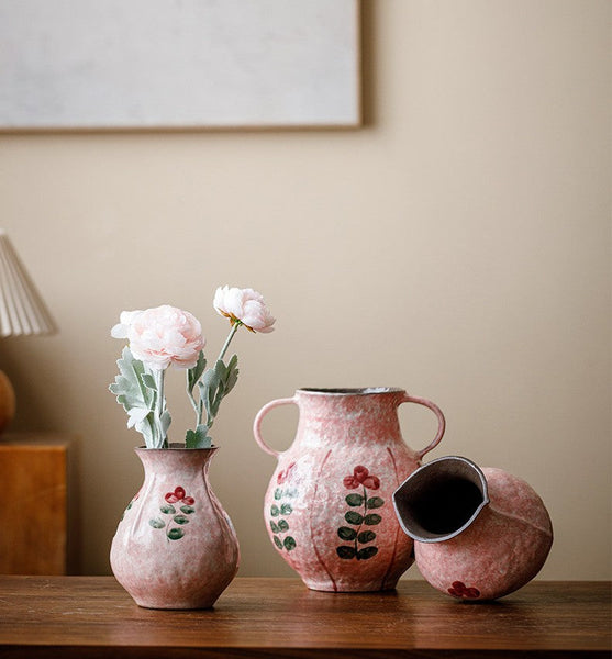 Rustic Pottery Flower Vases, Small Flower Vases on Table, Pink Bud Vases, Handmade Water Holding Flower Vases-Silvia Home Craft