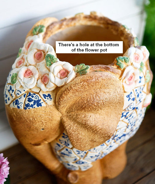 Oversized Garden Flower Pot, Modern Outdoor Garden Flower Pots, Extra Large Elephant Garden Flowerpots, Animal Statue for Garden Ornaments, Large Resin Statue for Garden-Silvia Home Craft