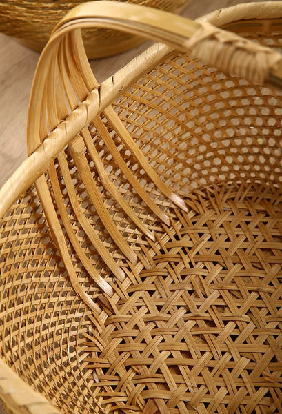 Natural Hand-woven Bamboo Basket, Extra Large Picnic Food Basket with Handle, Lovely Bamboo Baskets for Vegetable, Natural Fruit Basket Kitchen Storage Baskets-Silvia Home Craft