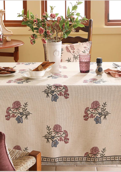 Beautiful Large Modern Tablecloth, Spring Flower Rustic Table Cover, Rectangle Tablecloth for Dining Table, Square Linen Tablecloth for Coffee Table-Silvia Home Craft