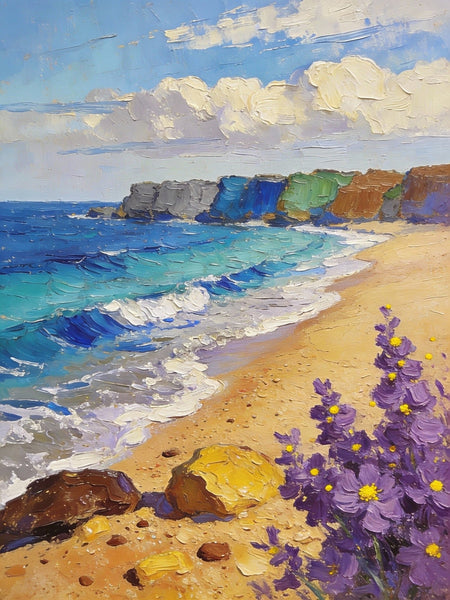 Original Small Paintings on Canvas, Seashore Beach, Small Landscape Paintings, Small Paintings on Canvas, Hand Painted Canvas Art, Palette Knife Impasto Paintings-Silvia Home Craft