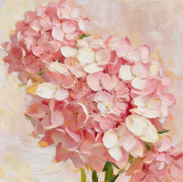 Small Canvas Artwork, Pink Hydrangeas in Full Bloom, Hand Painted Canvas Art, Still Life Painting, Original Flower Paintings, Buy Small Artwork Online-Silvia Home Craft
