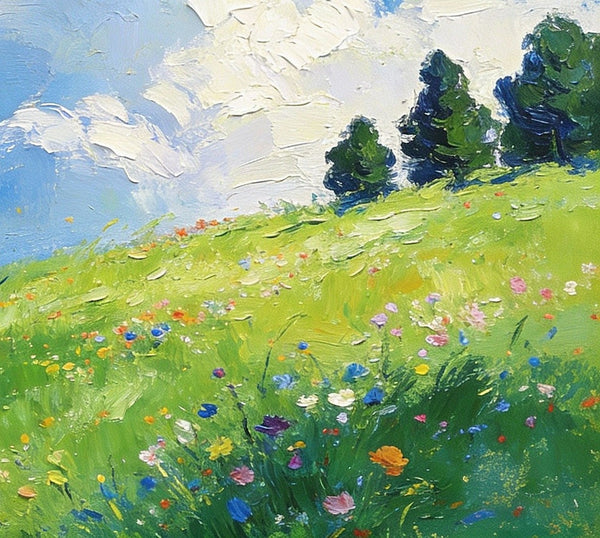 Beneath a Sky of Clouds, a Hillside in Bloom, Small Paintings on Canvas, Hand Painted Canvas Art, Small Landscape Paintings, Original Oil Paintings, Small Paintings As Birthday Gift-Silvia Home Craft